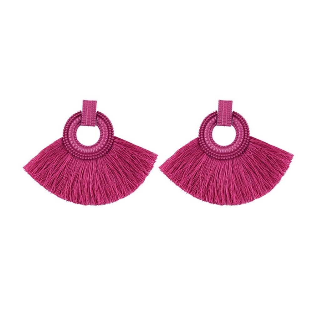 Boho Magenta Fringe Push Back Earrings